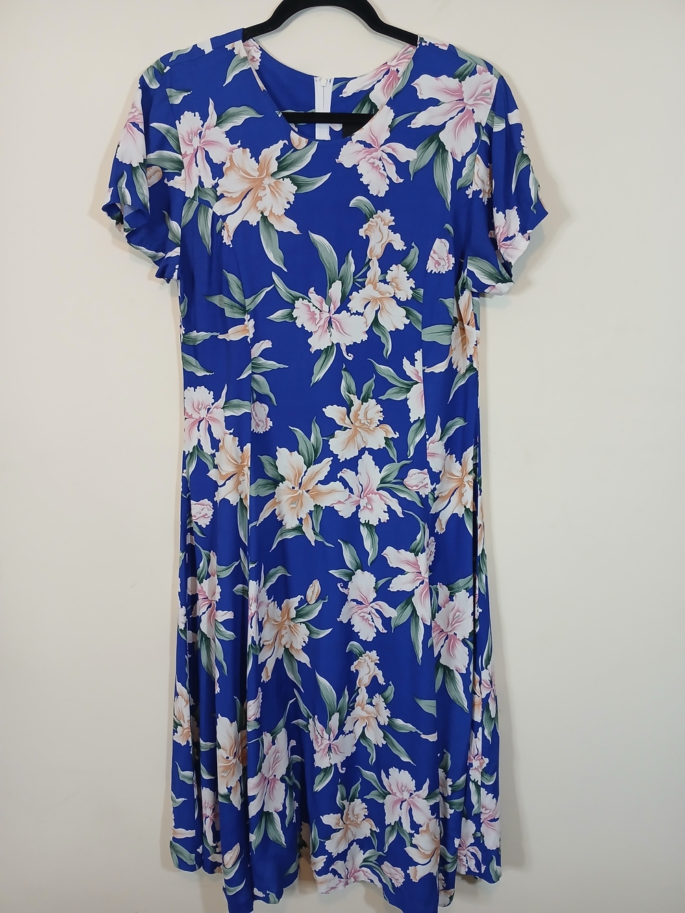 A52. Paradise Bay Hawaiian Tropical Hibiscus Floral Blue Muumuu Maxi Dress Small - Picture 3 of 8